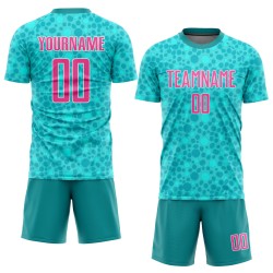 Custom Sublimation Jersey Soccer Aqua Uniform Pink-White