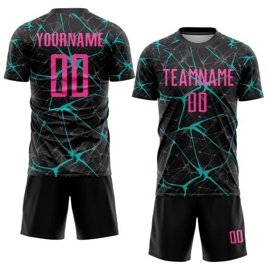 Soccer Black Pink-Aqua Jersey Sublimation Uniform Custom