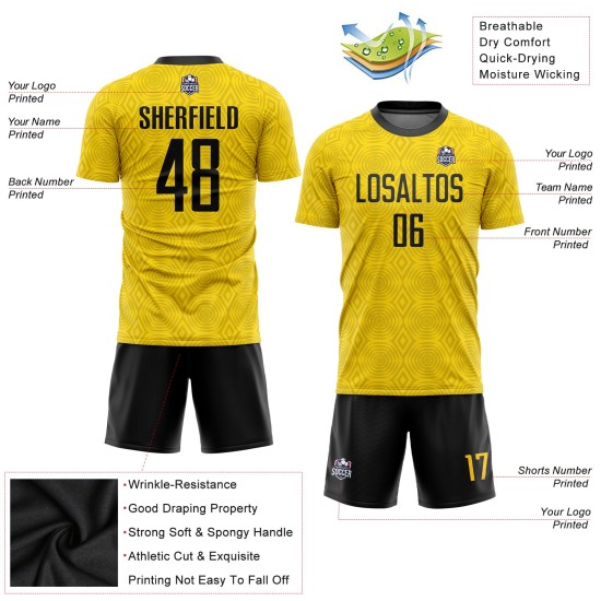 Gold Uniform Jersey Sublimation Custom Black Soccer