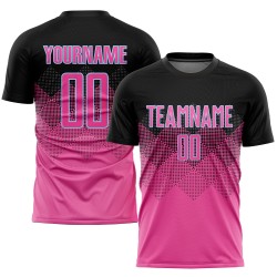 Black-LIght Sublimation Custom Jersey Soccer Uniform Pink Shape Blue Gradient Square
