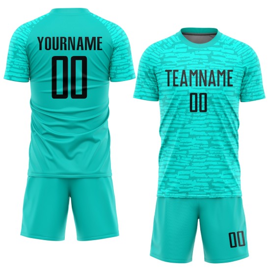 Black Soccer Aqua Custom Jersey Sublimation Uniform Black Soccer Aqua Custom Jersey Sublimation Uniform
