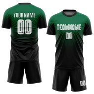 Custom Kelly Green Sublimation White-Black Jersey Soccer Fashion Uniform Fade