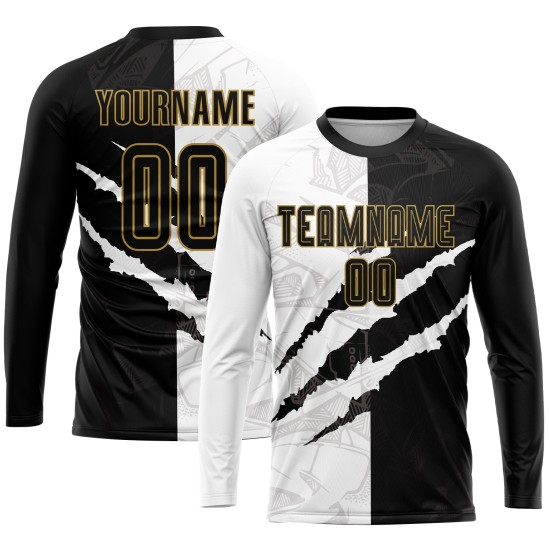 Jersey Soccer Graffiti Black-Old Scratch Sublimation Gold Pattern Uniform Custom