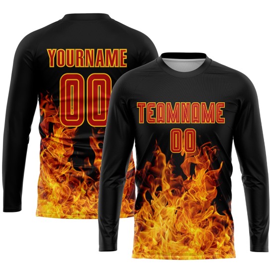 Custom Jersey Sublimation Soccer Uniform Flame Red-Gold Black