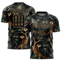 Old Sublimation Custom Tiger And Jersey Peacock Uniform Black Gold Soccer