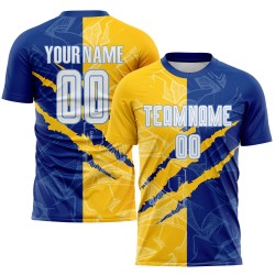 Soccer Royal Scratch White Custom Yellow-Light Jersey Graffiti Pattern Blue Sublimation Uniform