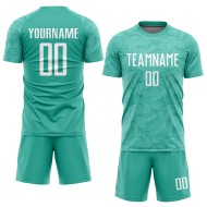 Aqua Uniform Sublimation White Jersey Soccer Custom