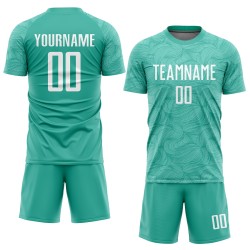 Aqua Uniform Sublimation White Jersey Soccer Custom