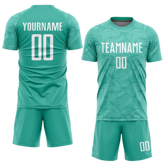 Aqua Uniform Sublimation White Jersey Soccer Custom