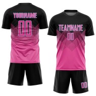 Black-LIght Sublimation Custom Jersey Soccer Uniform Pink Shape Blue Gradient Square