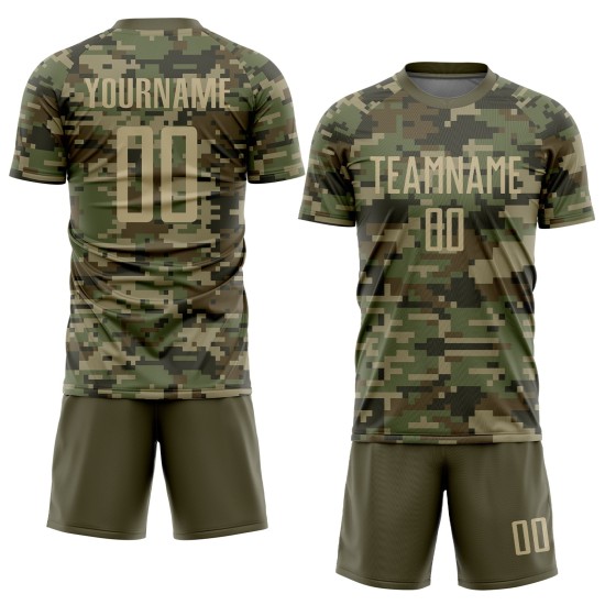 Sublimation Soccer Jersey Uniform Service Camo To Gold-Olive Custom Salute Vegas