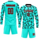Sublimation Red-Black Soccer Uniform Jersey Aqua Custom