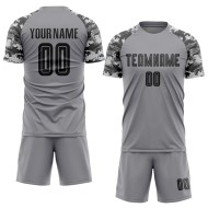 Custom Soccer Sublimation Black-Camo Uniform Jersey Gray
