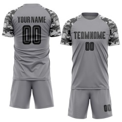 Custom Soccer Sublimation Black-Camo Uniform Jersey Gray