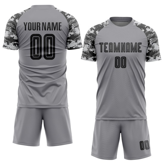 Custom Soccer Sublimation Black-Camo Uniform Jersey Gray