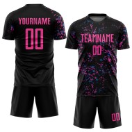 Custom Pink-Light Sublimation Black Jersey Blue Uniform Soccer