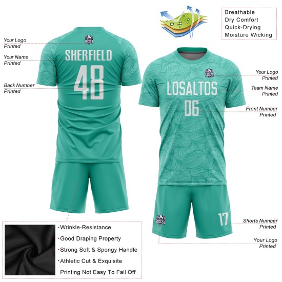 Aqua Uniform Sublimation White Jersey Soccer Custom