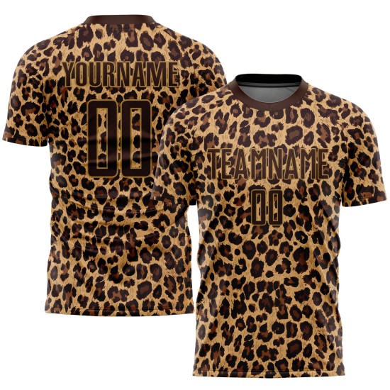 Gold Leopard Soccer Uniform Brown Brown-Old Jersey Sublimation Custom Gold Leopard Soccer Uniform Brown Brown-Old Jersey Sublimation Custom