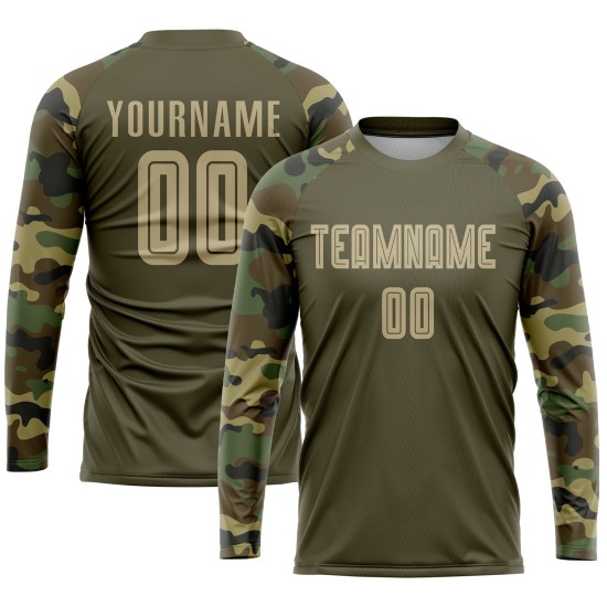 Soccer Service Vegas Sublimation To Uniform Jersey Custom Olive Gold-Camo Salute