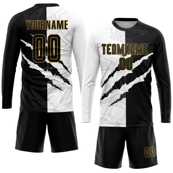 Jersey Soccer Graffiti Black-Old Scratch Sublimation Gold Pattern Uniform Custom